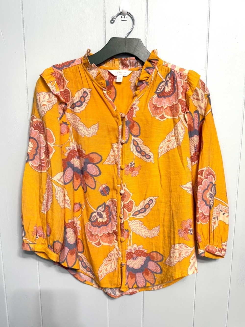 #10) LC Lauren Conrad Mustard Floral Tie-Front Blouse